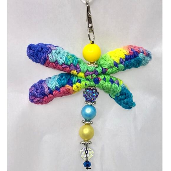Artisan Dragonfly Vintage Beads Keychain Colorful Crochet Wings Purse Charm - Picture 8 of 9